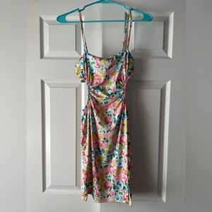 Floral spaghetti strap dress with cut outs